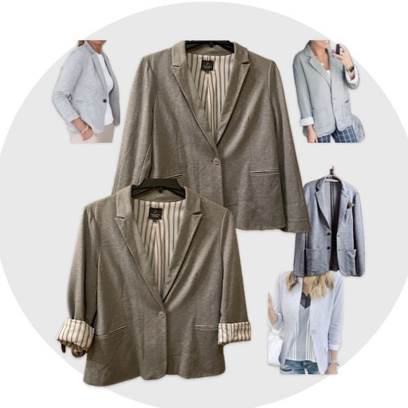 Adrianna Papell sweatshirt blazer size large, soft gray pinstripe lining NWOT - Picture 1 of 17